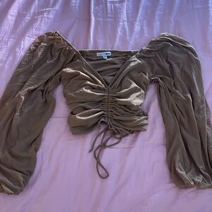 Fashion Nova Brown Ruched Puff Sleeve Blouse